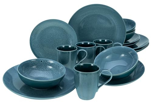 CreaTable, 23671, Serie Reactive BLUE, 16-teiliges Geschirrset für 4 Personen, Kombiservice aus Steinzeug, spülmaschinen- und mikrowellengeeignet, Qualitätsproduktion