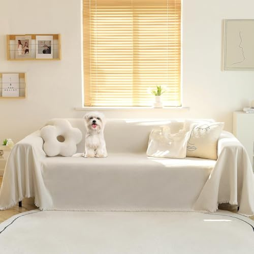 MEETSKY Couch Cover Sectional Sofa Covers Washable Chenille Couch Covers for 2 Cushion L Shape Sofa Slipcover Multi-Use Furniture Protector for Dogs Pets, 71 x 118, Beige