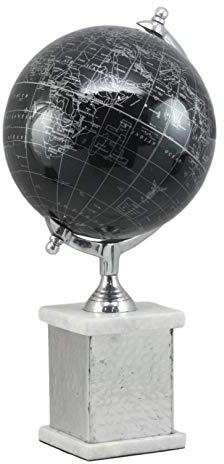 Ebros Gift 16.75Tall Black Desktop Swivel World Globe With Aluminum Frame Silver Tilt Axis And Marble Accent Base Home Or Office Study Desk Shelf Accent