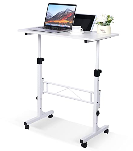 KLSMYHOKI Stehpult, höhenverstellbar, mobiler Stehpult mit Rollen, kleiner Computertisch, Rolltisch, tragbarer Laptop-Schreibtisch, weiß, Stehtisch, Heimbüro, 40,6 x 80 cm, Höhe 68,6 cm - 110,5 cm