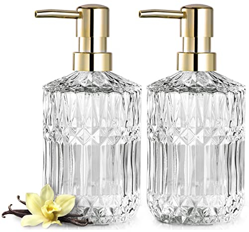 EMPO Dispenser di sapone in vetro trasparente con pompa in plastica ABS, dispenser per lozioni in cristallo per lavello da cucina, bagno (2 Confezioni Trasparenti)
