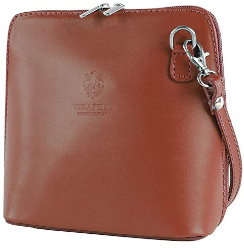 modamoda de - T94 - ital petit sac à bandoulière en cuir lisse, chocolat, xs