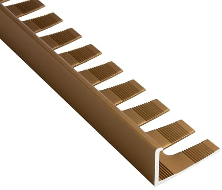 Alu L-Profil biegbar Fliesenschiene Schiene gold 2,7m 10mm matt Aluminium | Als Kantenschutz für sichtbare Außenecken und saubere Fliesenabschlüsse, 10mm Profilmaß, 2,7m, Aluminium, matt, gold