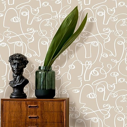 Coloritto Abstract Faces Peel and Stick Wallpaper | Minimalist Lines Removable Mural | Self Adhesive Wallpaper (Sample 12 W x 8 H)