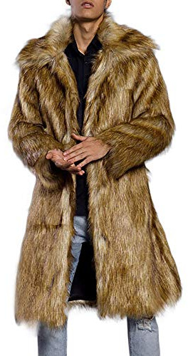Vinter Syntetisk Pälsrock för Män Tjock Jacka Faux Cardigan Varm Outwear Coat Män Coat Coats och Jackor för Män Av Elegant Parka Jacka Tjock Kappa Varm, Brun, XL