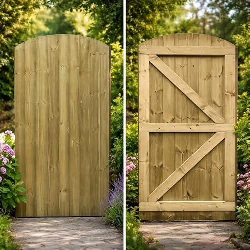 Wooden Featheredge Dome Garden Gate Pedestrian Gate Wooden Pressure Treated 6ft 180cm, (180cm High x 75cm Wide x 6cm Deep)
