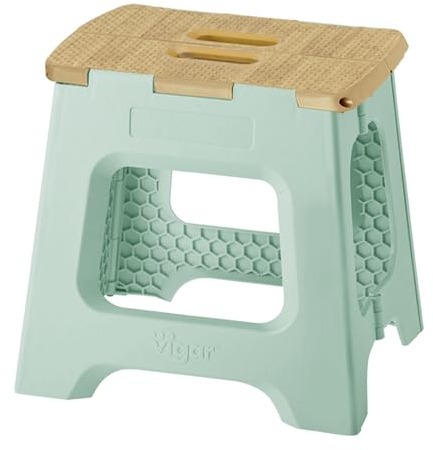Vigar Compatto Sgabello Pieghevole per Adulti, 32 cm, Sgabello Pieghevole Portatile Antiscivolo per Casa, Cucina, Bagno, Campeggio, Doccia, Supporta fino a 150 kg, Verde, Bamboo Print on Top
