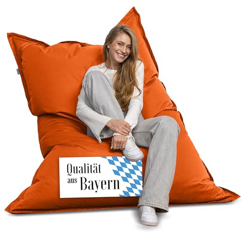 Bruni Puf gigante Caree en color naranja – Puf rectangular XXL con relleno de 400 l de 140 x 180 cm y relleno de 400 l, con funda interior, funda extraíble, para interior y exterior, de Alemania