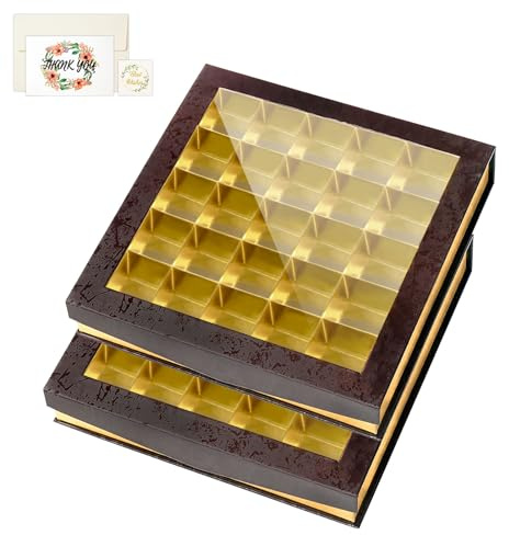 Bumlon: Pralinenschachteln, leere Geschenkbox, groß mit Fenster, Luxus-Kuchen-Präsentationsbox, Süßigkeitenboxen leer für Geburtstag, Vatertag, Muttertag (2 Stück/Packung)