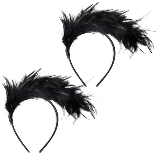 JOFONY 2Pcs Schwarz Feder Stirnbänder,Fascinator mit Feder,Feder Karneval Haarreif,Federkopfschmuck für Hochzeit Halloween Weihnachten Party