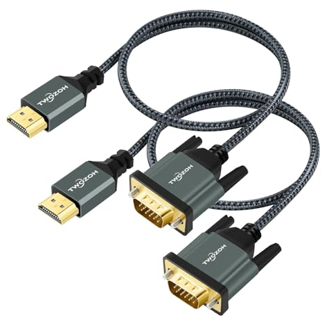 Twozoh Câbles HDMI vers VGA 1,5M Lot de 2, Coque alliage d'aluminium Tressé plaqué HDMI VGA Compatible 1080P/60Hz Pour Ordinateur Bureau, Ordinateur Portable, PC, Moniteur (2 Pièces)