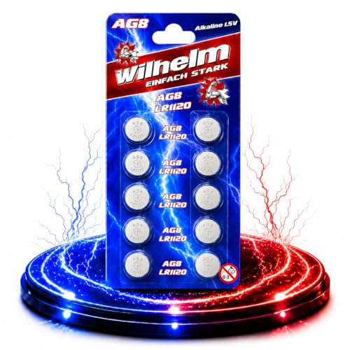 Wilhelm AG8 Alkaline Knopfzellen Batterien 1,5 V (LR1120, LR55) – 10 Stück