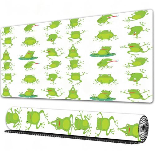 EOMKSE Mauspad Verlängertes großes Mauspad Schreibtischauflage,genähte Kanten Mauspad,Gummibasis,Cartoon-Frosch. Niedliche grüne Frösche, isoliertes wildes Anima1,Gaming-Mauspad,30x80 cm