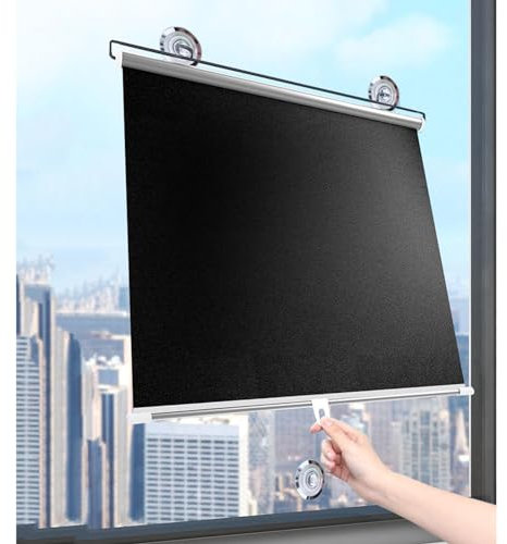 Rollo mit saugnäpfen,Reflektierende Aluminiumfolie Verdunkelungsvorhänge,Automatisch einziehbare,Temporäre Sichtschutzrollos,für Türen und Fenster,Schlafzimmer Balkone,W60cm*L125cm(W24in*L49in)-Black