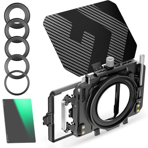 K&F CONCEPT Mini Matte Box con ND8 Cine Filtro 4 x 5,65, con 2 Bandejas de Filtro de 4 x 5,65 para Cámaras DSLR Mirrorless con 5 Adaptadores de Anillo Circular (67/72/77/82/95mm)