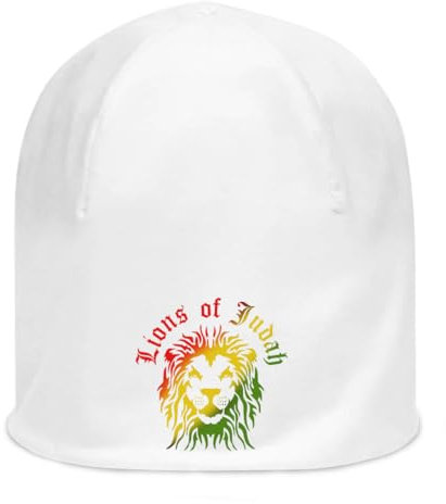 Atspauda Lions of Judah Rastaman Unisex dünne Baumwolle dehnbar weiß Slouch Beanie weiß, weiß, Einheitsgröße