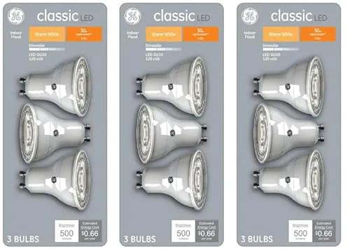 GE (9 Bulbs) Classic LED MR16, Dimmable, 5.5 watt, 50 watt Equivalent, Warm White Flood Light Bulb GU10 pin Base