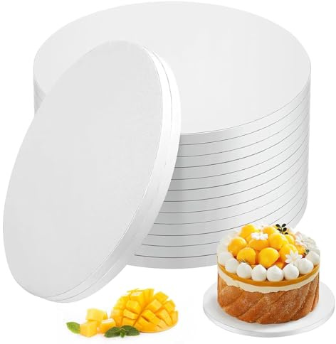 12 Pack White Cake Boards, 8 inch Round Cake Drum Cardboard Cake Base Cake Drum Board for Birthday, Wedding, Party Cake Decorating Display