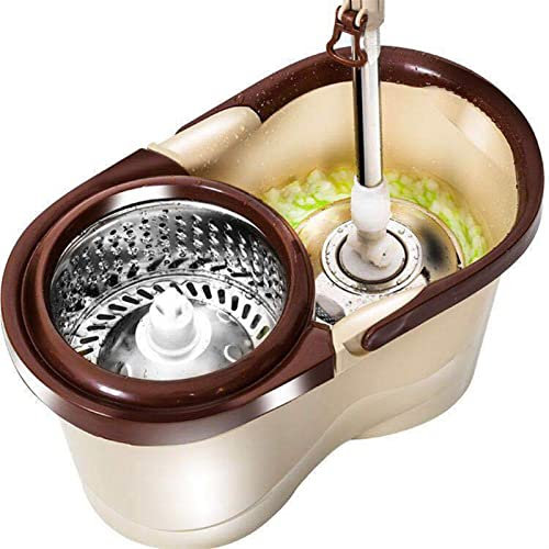 Limpieza del trapeador para pisos Trapeador para pisos planos Limpieza de pisos Trapeador giratorio Lavado a mano Juego de trapeador y cubo para apretar Fácil escurrir Cesta en L de acero inoxidable