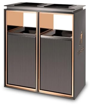 Papelera para muebles de jardín Bote de Basura for Exteriores Columna de Cenicero de Metal de Doble Barril, Bote de Basura Grande Comercial Moderno for el hogar (con Cenicero) Gris Contenedor de basur