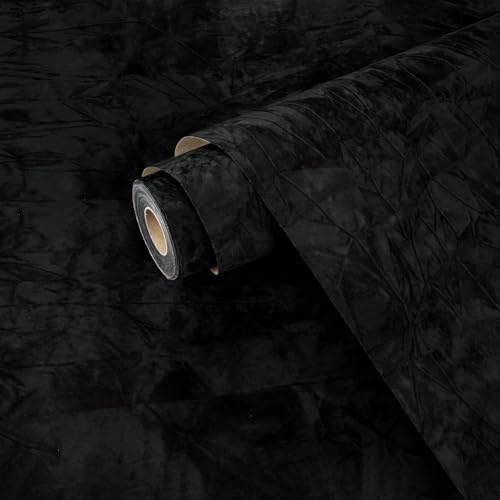 Yullpaper Papier peint en velours noir autocollant vintage pour meubles - Film adhésif noir pour armoire, papier peint, salon, meuble - 40 cm x 200 cm