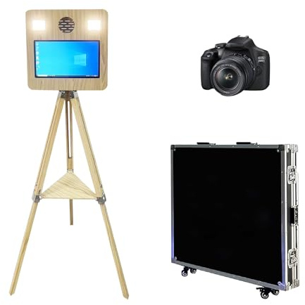 WideMeet Photomaton portable avec écran tactile de 15,6 pouces, photomaton reflex numérique relevable pour mariages, fêtes, événements (peinture bois, machine + appareil photo)