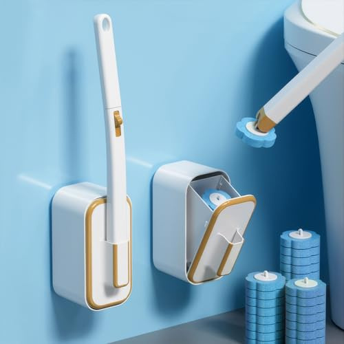 Miawtro Toilet Brush, Disposable Toilet Brush with 18 Cleaning Brush Heads, Wall-Mounted Hygienic Toilet Brish with Deodorant Fragrance for Sink, Bathtub, Drain, Washbasin, Urinal