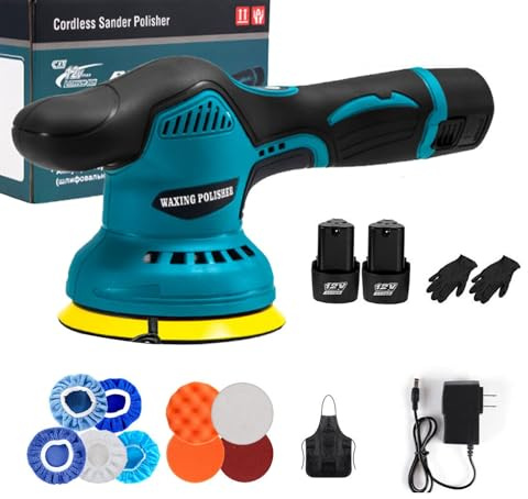 Cordless Buffer Car Polisher 6 inch, Car Polishers and Buffers Kit, 8 Variable Speed, Car Polishing Machine with 2pcs 12V 2000mAh, Portable Car Buffer Polisher, 5500RPM, For Car Detailing/Waxing