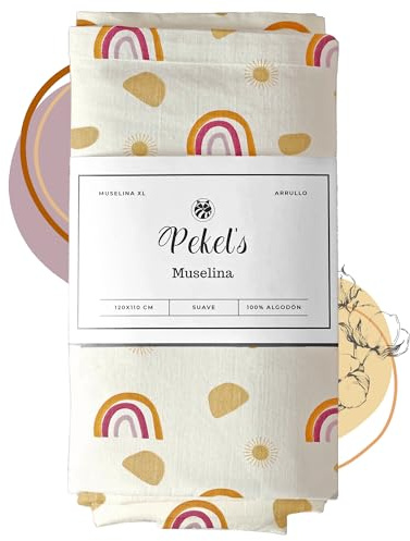 PEKEL’S Manta de Muselina Bebé 120x110 cm | 100% Algodón Suave y Transpirable | Paño Grande Envolvente para Recién Nacido, Cuna, Carrito o Regalo Baby Shower (Beige)