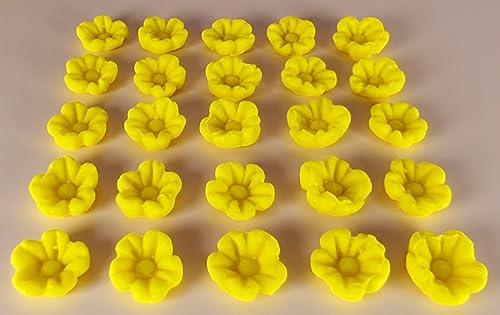30 x Edible 3D 17mm flower flowers icing toppers, cake cupcakes decorations T006 (Yellow)