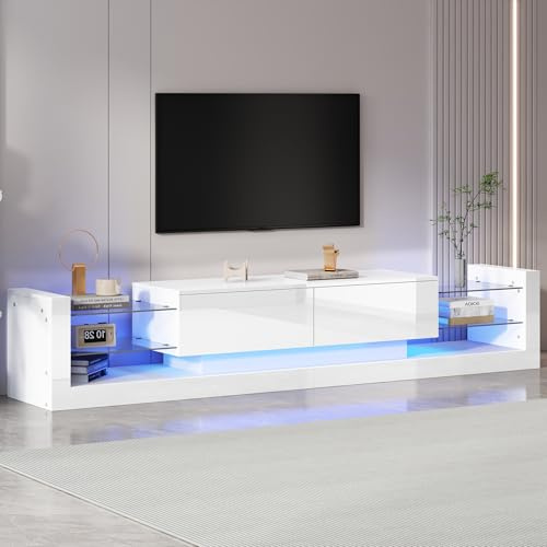 DUlVBPE Armario de TV con iluminación LED de alto brillo para televisores de hasta 80 pulgadas, con dos cajones plegables
