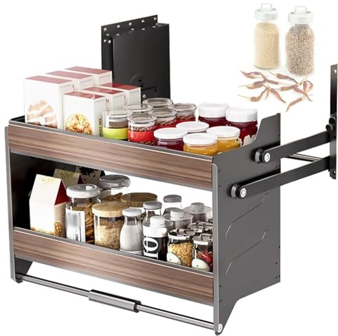 Scaffale da parete estraibile a 2 livelli, pratico mobile da cucina per armadi superiori bar e caffetteria (B 85 cm) - Massimizza spazio ed efficienza