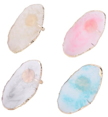 PLAFOPE Mini Nail Art Ring Palette Set 4pcs Manicure Nail Mixing Tray with Agate Pattern Cream Tea Grey Pink Blue Colors for Personal Use