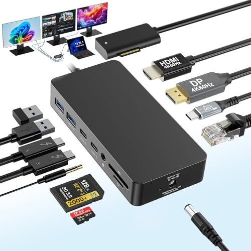 MS Surface Dock Quadruple Displays HDMI+DP+USBC with 120W Power Adapter, 12 in 1 Surface Pro Docking Station for Surface Pro 11/10/9/8/X/7/6/5/4/3,Surface Laptop 7/6/5/4/3/2/1,Surface Book Go