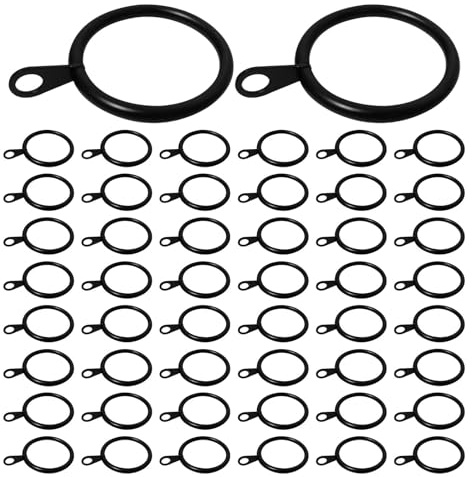 50 Pack 38mm Metal Curtain Rings, Rustproof Matte Black Metal Curtain Drapery Pole Rings for Curtains Poles, Shower Curtains Rods, Fit Rods up to 35mm Diameter