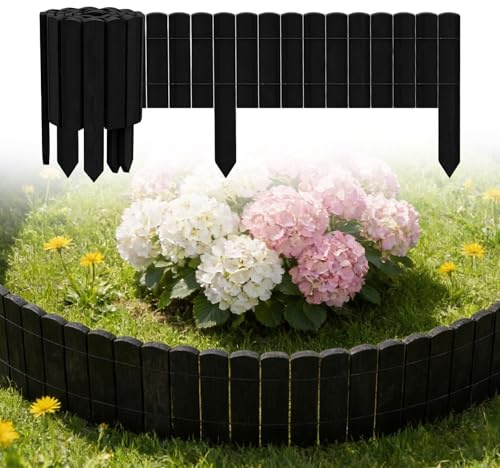 UISEBRT Mähkante Rollborder,Flexibler Holzzaun holzpalisaden Steckzaun Holz,Palisade Rasenkante Beeteinfassung Beetbegrenzung Beetumrandung für Gartenzaun Rollzaun,200 x 30 cm Anthrazit