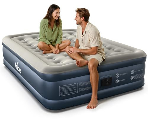 iDOO Inflatable Air Mattress King Size, Air Bed with Built-in Electric Pump, Upgraded Blow Up Mattress in 3 Mins Fast Inflation, Portable Double Airbed for Home Camping Travel 203x152x46cm