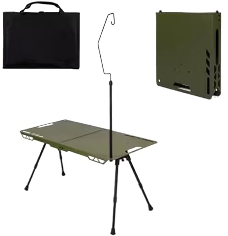 Generico Tavolo da Campeggio | Tavolo Regolabile in Altezza con Porta-Lampada - da Cucina da Campeggio - per Esterno Terrazzo Balcone Giardino Camper Viaggi Barbecue