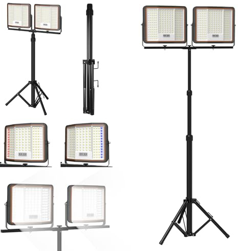 Froadp LED Baustrahler 2x200W Bauscheinwerfer mit Stativ Akku Arbeitsleuchte IP66 3 Modi 16000LM Arbeitsscheinwerfer Baustellenlampe 6000K Bauscheinwerfer Höhenverstellbar 113-178cm