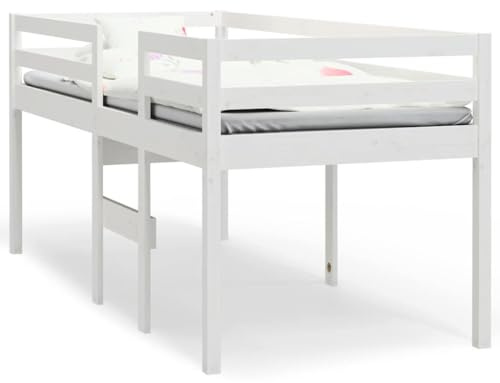 Mhdvray Lettino a soppalco, 80 x 200 cm, in legno massello bianco, scaletta, per camera da letto, camera dei ragazzi