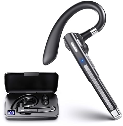 Casque Bluetooth V6.1, oreillette Bluetooth sans fil avec étui de charge 500 mAh, 100 heures de temps de conversation, CVC8.0 écouteur mono-auriculaire antibruit, casque mains libres pour camionneur