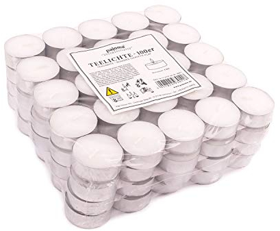 pajoma® Teelichte 100 Stück, Weiß | unbeduftete Teelichter | Brenndauer: 4 Std. - 20 g Wachsgewicht, 25 x 38 mm | Gastro, Hochzeit, Dekorieren, Feiern, Entspannen, Outdoor, Party