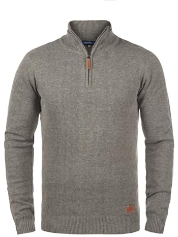 BLEND BHRobin Homme Pull en Maille Fine Troyer Pull avec col Troyer Poignets côtelés Mélange de Coton Regular Fit, Taille:3XL, Couleur:Zink Mix (70815)
