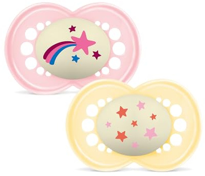 MAM Chupete que Brilla en la Oscuridad, a Partir de 16 Meses, Tetina Simétrica, Plana y Flexible de Silicona de Fácil Aceptación, con Caja Autoesterilizadora, MAM Original, Rosa Brillante, Pack 2uds