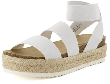 CUSHIONAIRE Mandy Wedge Sandals for Women 2026 – Strappy Platform Sandals with Arch Support, Cute Summer Espadrille-Style Platform Dressy Slip-On, WHITE 8.5