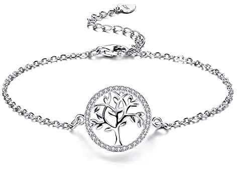 Bo&Pao Bracelet pour Femme avec Arbre de vie en Argent sterling 925, 21 cm, réglable