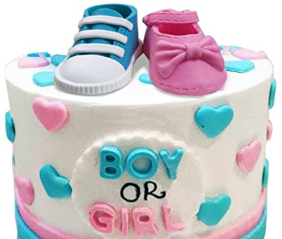 Baby Shoes Cake Topper with Boy or Girl Sign for Baby Shower Gender Reveal