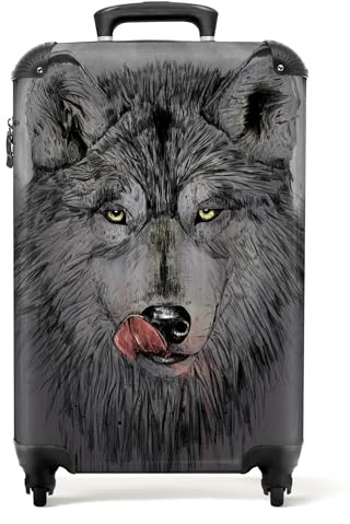 NoBoringSuitcases© Koffer Handgepäck Trolley Rollkoffer Kleine Reisekoffer | 55x35x20 cm - mit 4 Rollen - Wolf - Mond - Tiere - Dunkelheit - Fotokoffer - Kabinenkoffer - Boardgepäck