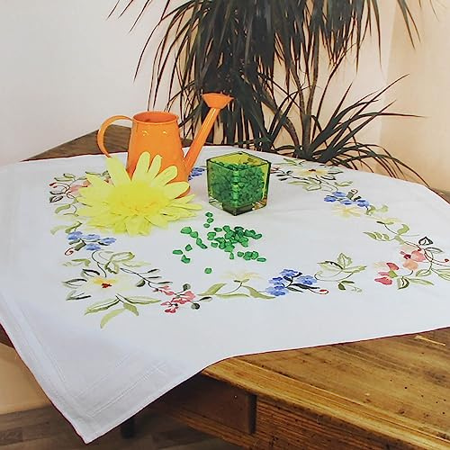KAMACA Stickpackung Plattstich Stielstich Nadelmalerei vorgezeichnet Baumwolle komplettes Stickset mit Stickvorlage Stickerei-Kit zum Selbersticken Erwachsene (Sommerblumen MD 80x80 cm)