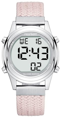 Hearkent Montre parlante numérique pour Femme avec Voix française agréable, écran LCD à Grands Chiffres, pour Personnes malvoyantes, âgées ou aveugles (Couleur Rose)